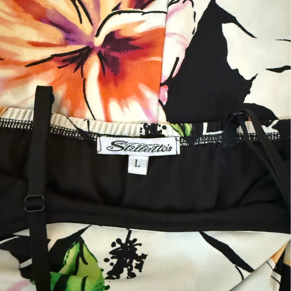 Floral Slip Mini Dress in Black and Cream - Picture 3 of 3